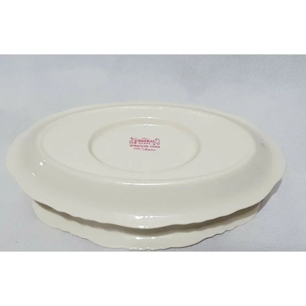 Syracuse Federal Shape China USA made Stansbury Gravy Boat‎ Attached Underplate